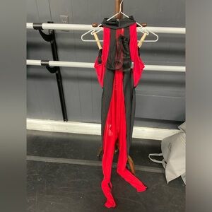 Tenth House Dance costume- Solaris-Black/red  Mesh/Sheer unitard w/ lace up back